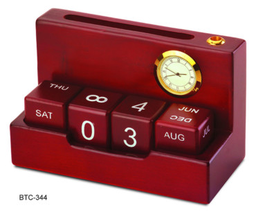 wooden clock and calendar for office